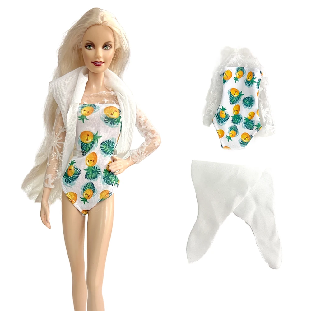 NK Official 1Set A cute doll  mango patterned swimsuit+decorative swimming towel For Barbie Doll Girl Toy House Replacement TOY