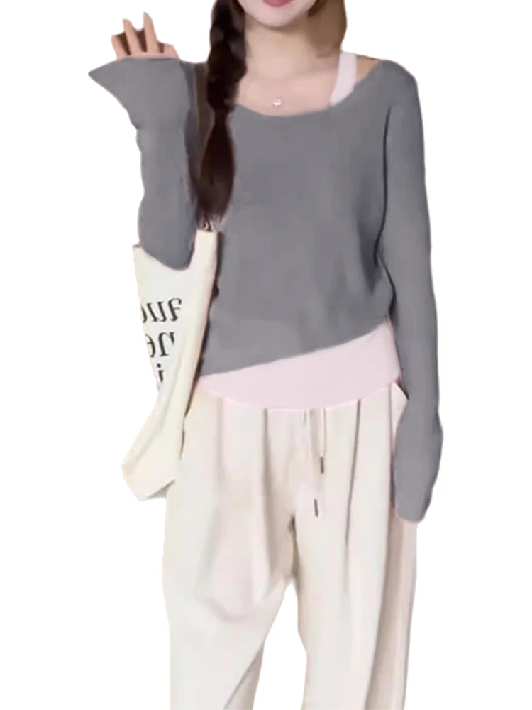 Wassup Kates Fake Two-Piece Base Knit Women Spring and Autumn Thin Long sleeve Unique Beautiful Top