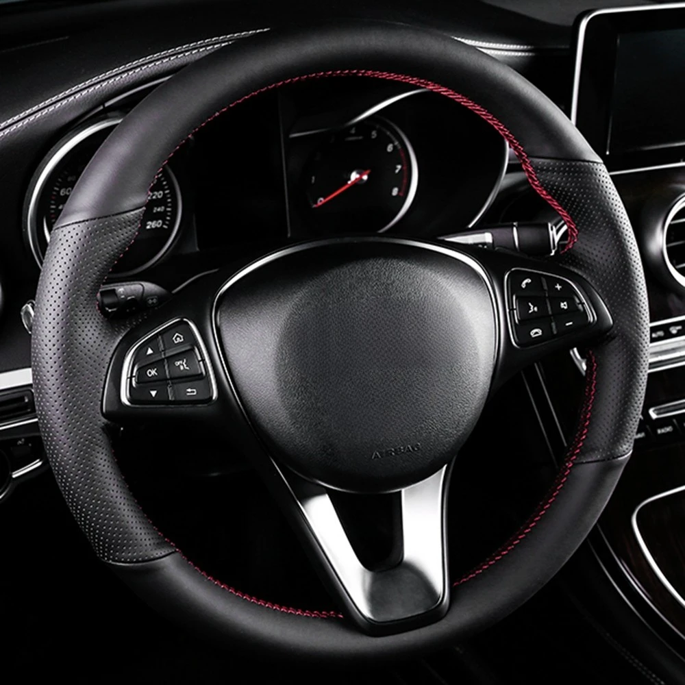 

DIY Black Faux Leather Car Steering Wheel Cover For Mercedes-Benz GLE GLS S-Class S320L CLS GLC E300L C260L Car Accessories