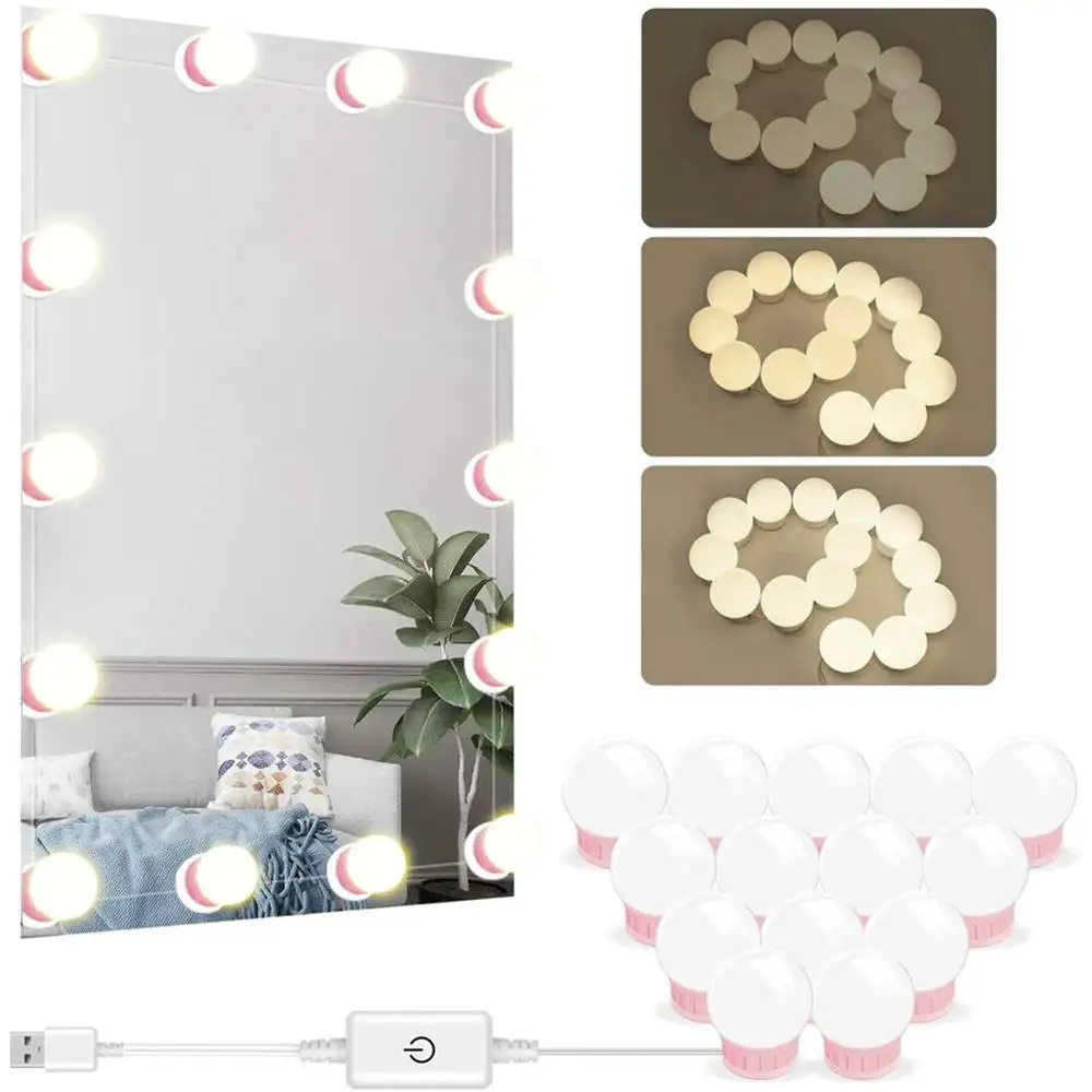 

2/6/10/14 Bulbs Bathroom Mirror with LED Light Makeup Mirror Lamp Dressing Table Dimmable LED Vanity Lights USB Mirror Lighting