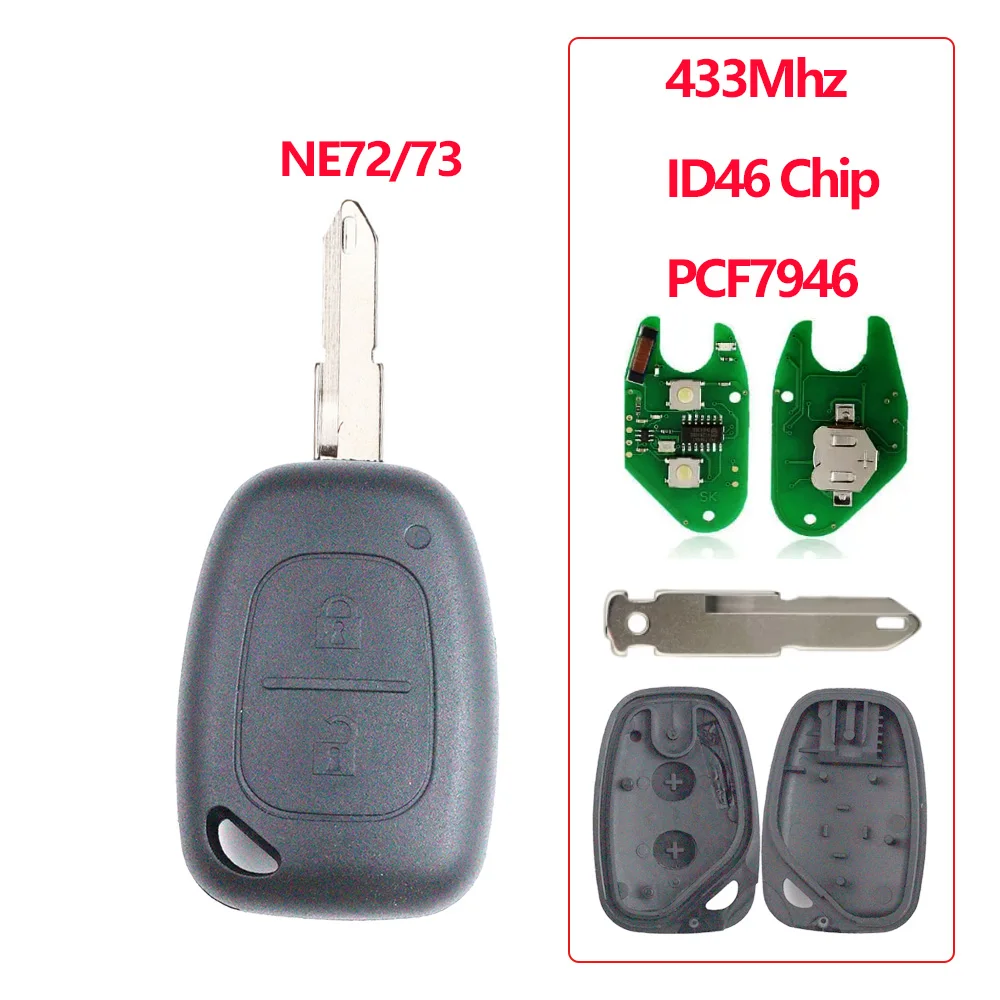 

2BT 433 МГц ID46 PCF7946 чип автомобильный брелок корпус для Renault Vauxhall Vivaro Traffic Primastar Master Kangoo Movano