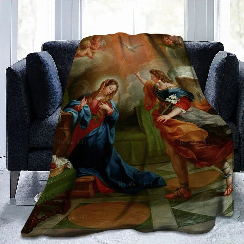 Одеяло Фланелевое с изображением Иисуса на день рождения Богородицы и ангела от