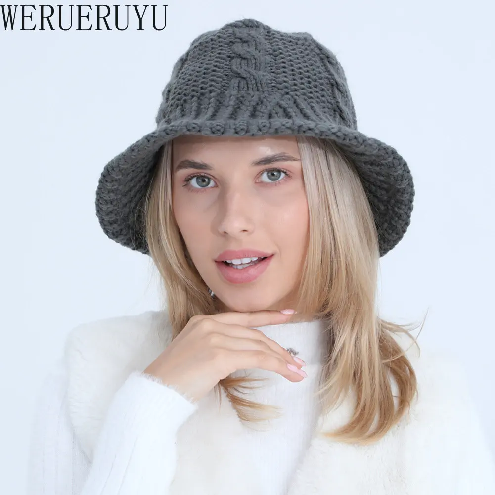 

New Winter Warm Knit Bucket Hat for Women Fashion Autumn Streetwear Y2k Caps Black Red Grey Knitted Crochet Hats Woman 2022