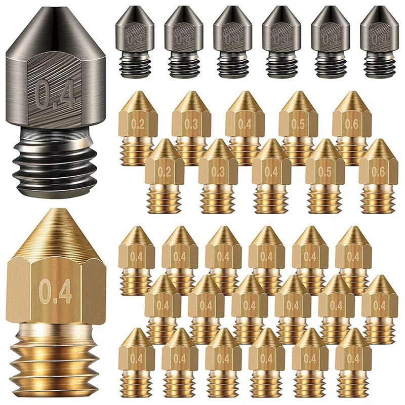 

34 Pcs 3D Printer Nozzle Extruder 0.4Mm MK8 Hardened Steel Nozzle Multi-Size Brass Nozzle For Ender-3 CR-10 3D Printer