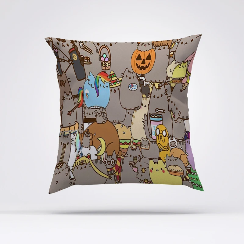 

Square Anime Pillow Pusheen Short Plush Pillowcase With Zipper Covers for Bed Pillows Sofa Body Decorative Cushion Cover 60x60cm