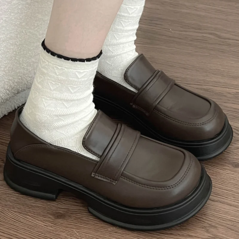 

Женские туфли на платформе, повседневные однотонные Туфли с круглым носком, на высоком каблуке, лоферы, 2023