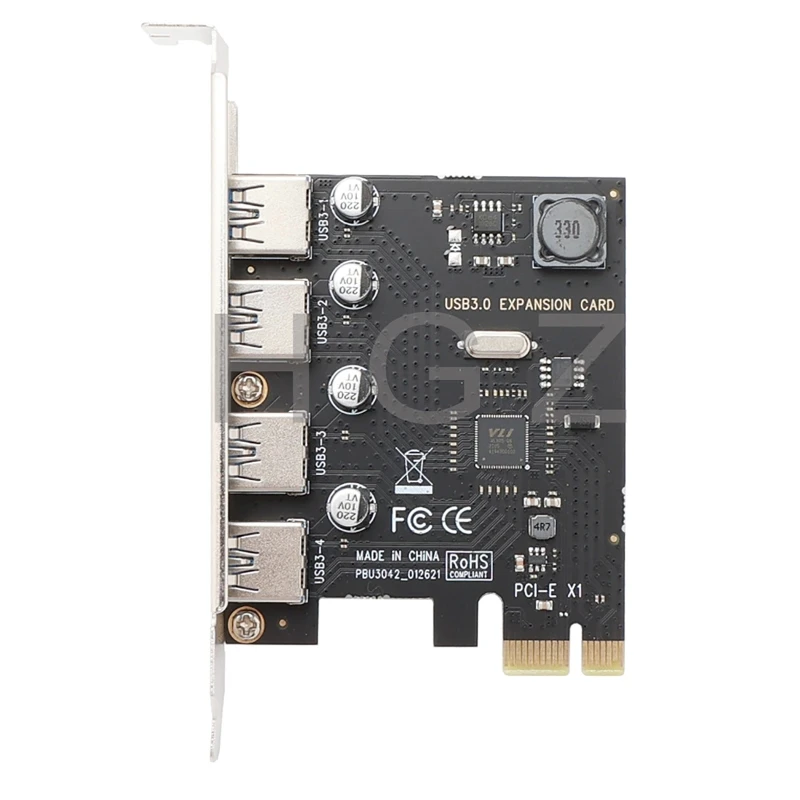 

Pcie To 4-port Usb3.0 Adapter Card 4 ports Usb 5Gb PCI-E 1X Expansion for Desktop PC Computer No External Power Supply