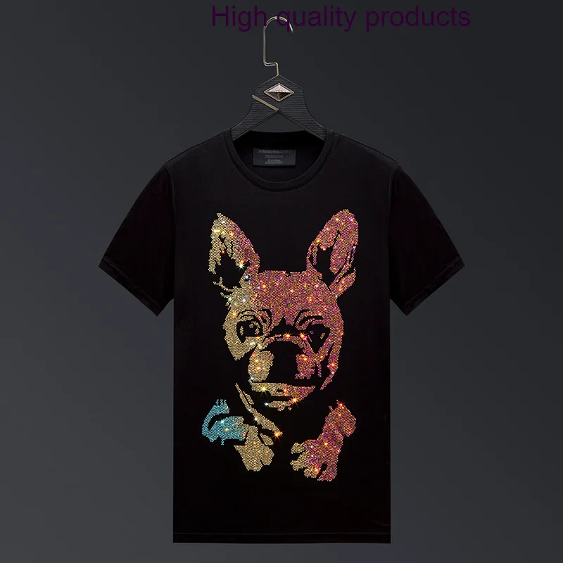 

Dogs 2023 Rhinestones T Shirts Men Brand Short Sleeve Fashion Man Streetwear O Neck Slim Modal Cotton T-shirt Male Plus Size 6XL