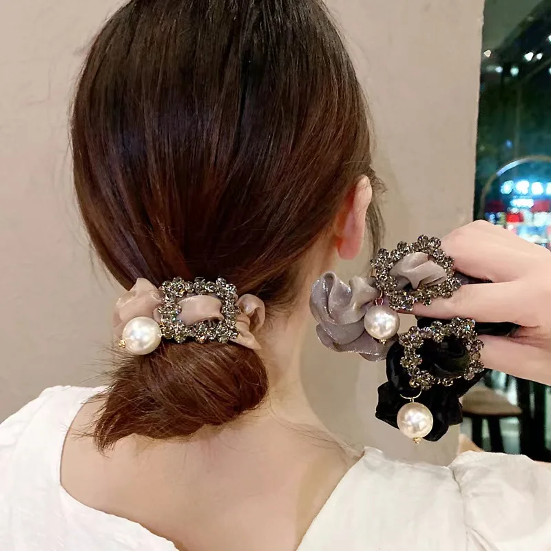 

Woman Rhinestone Pearl Elastic Hair Ties Fashion Korean Hairband Scrunchies Girls Ponytail Holders Rubber Band Hair Accessories