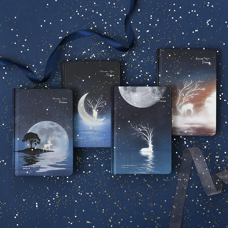 

A5 Midsummer Night Notebook Luminous Hand Book Hardcover Book Starry Sky Color Page Diary Notebook Wholesale Hand Book