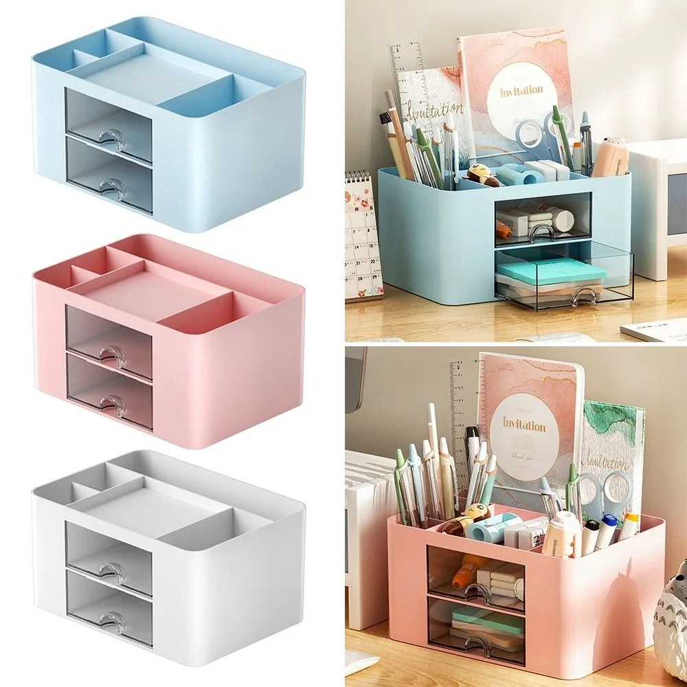 

With Drawers Stationery Storage Box Large Capacity Multifunction Makeup Organizer Solid Color PSHIPS Desktop Storage Case