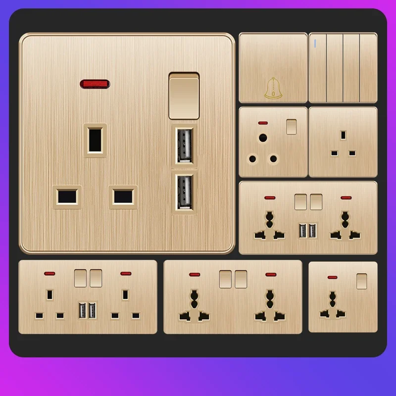 Фото Стандартный выключатель света YINKA 13A Великобритании, двойная розетка с USB, настенный выключатель 1, 2, 3, 4 группы, AC110-250 В, пластик, тип 86/146 №2