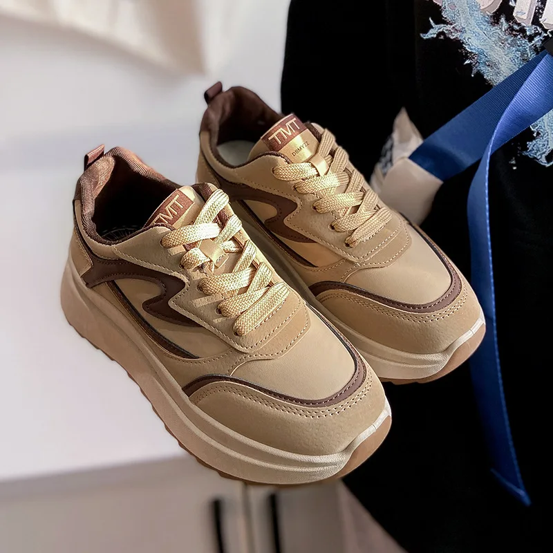 

Новинка весна-лето 2022, модные повседневные кроссовки с круглым носком, низкие кроссовки, женская обувь на плоской подошве со шнуровкой спереди