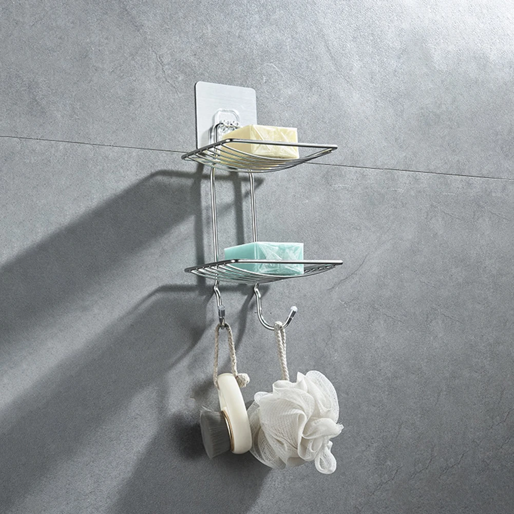 

Double Layer Soap Holder Stainless Steel Double-Layer Punch-Free Suction Wall Soap Dish Rack Toilet Rack Organizadores Home
