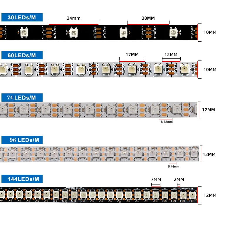 

WS2812B LED Strip 30/60/74/96/144 Leds/M DC5V WS2811 IC Smart Pixels RGB 5050SMD Flexible Dream Color IP30/IP65/IP67