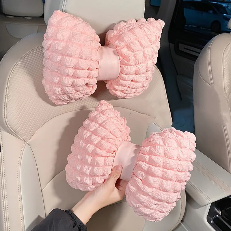 

Pink Bow Car Lumbar Support Headrest Neck Pillow Cute Car Seat Universal Neck Pillow for Girls Lumbar Pillow Car Accessories