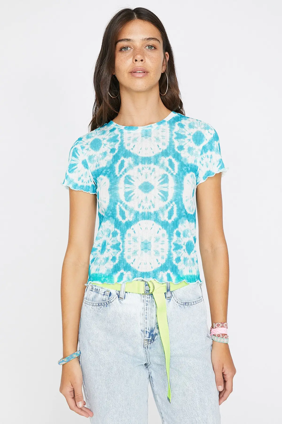 Женская синяя футболка с принтом Koton 9 YAL18174IK|Футболки| |