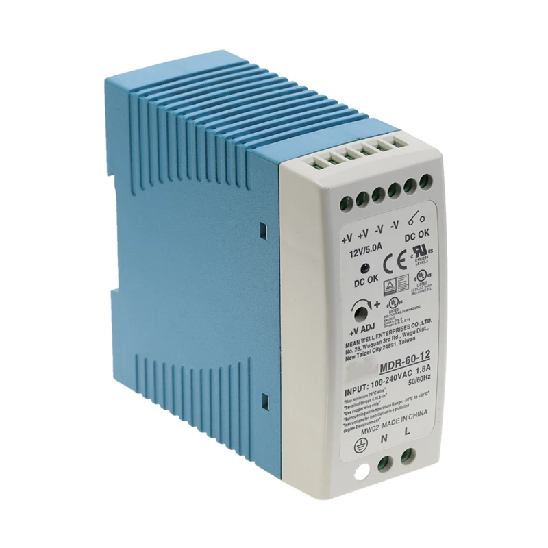 

20Pcs MDR-60 60W Single Output 5V 12V 24VDC Din Rail Switching Power Supply 85-264VAC/120-370VDC Input