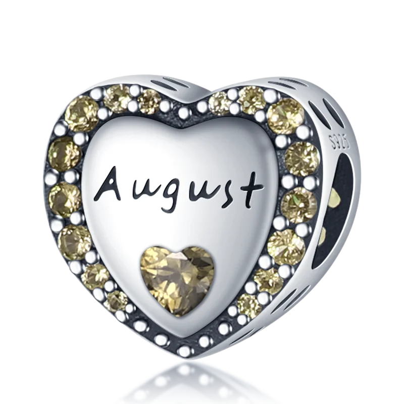 

2022 NEW Silver Color August Heart Charms Bead Fit Original Pandora Bracelets Bangle Make DIY For Women Jewelry Gift