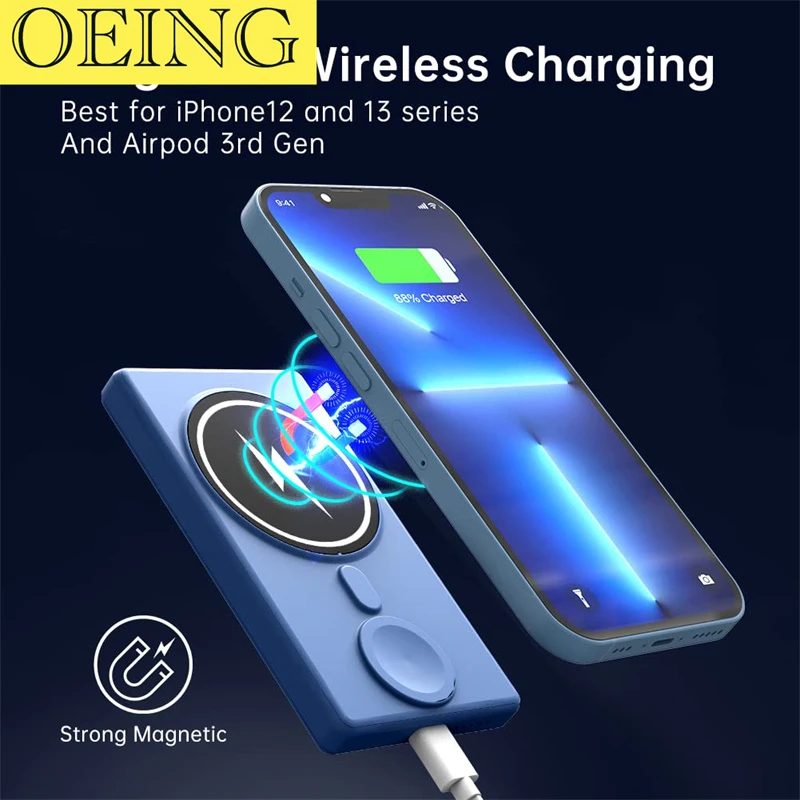 

5000mAh 15W Wireless Magnetic Portable Power Bank Fast Charger For iphone 12 13 14 Watch AirPods External Auxiliary Battery Pack