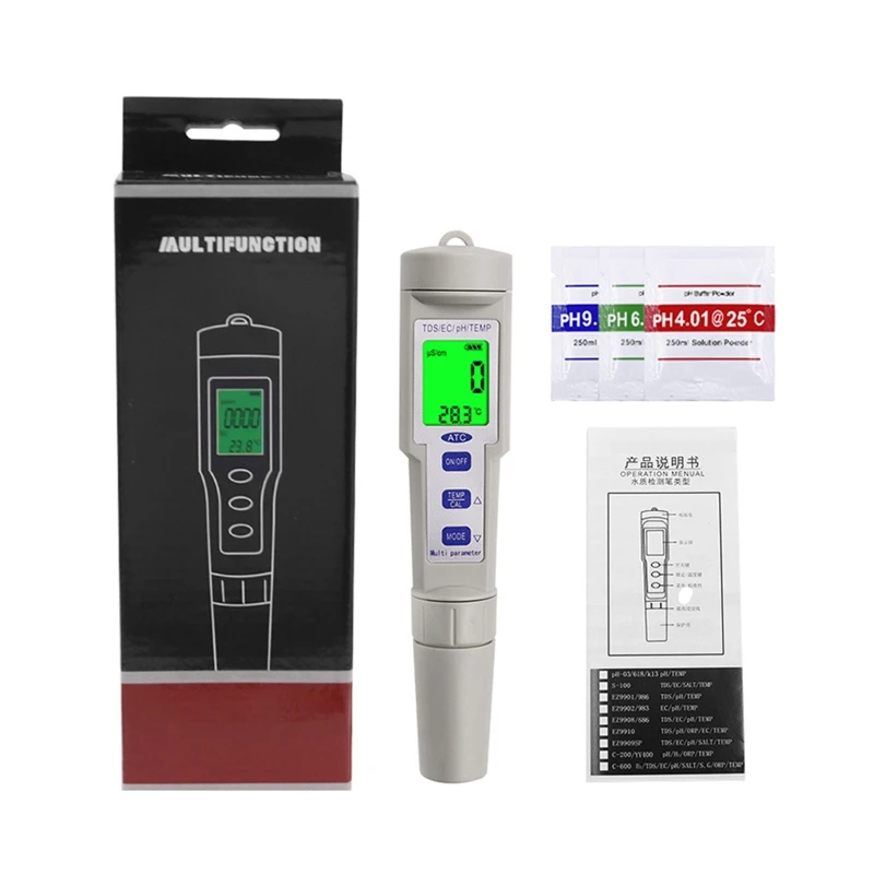 

Water PH Tester 4 in 1 Function pH TDS EC Temp Digital Water Quality Tester Drop Shipping