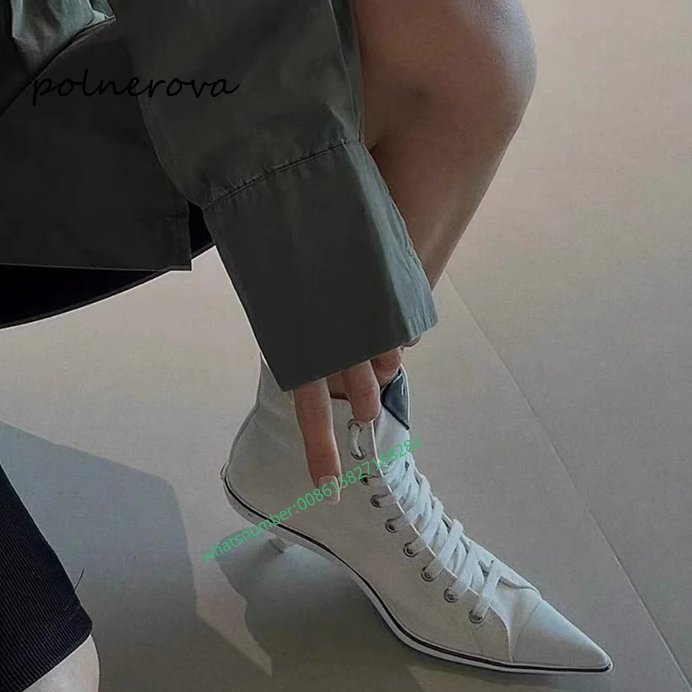 Женские парусиновые полусапожки на шнуровке размер 35 - 43 цвет черный/белый