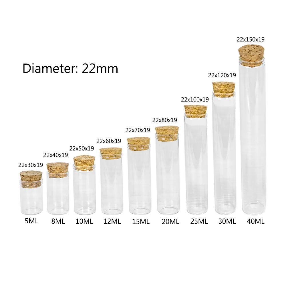 Customized Wedding Holiday Present Jars Jewelry Ornaments Corks Bottles Empty Glass Container Craft Vials 100Pcs