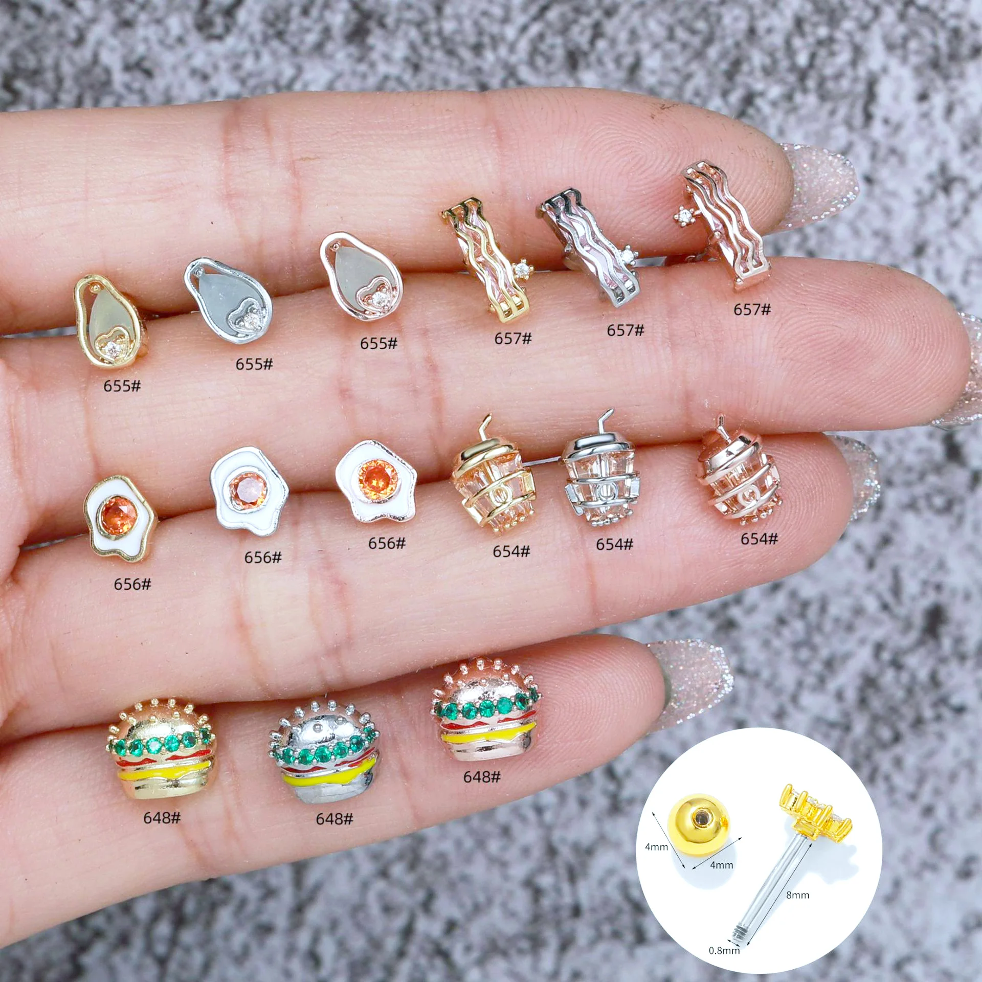

1PC Lovely Creative Food Avocado Egg Hamburger Bacon Stainless Steel Stud Earrings For Women Tragus Piercing Jewelry