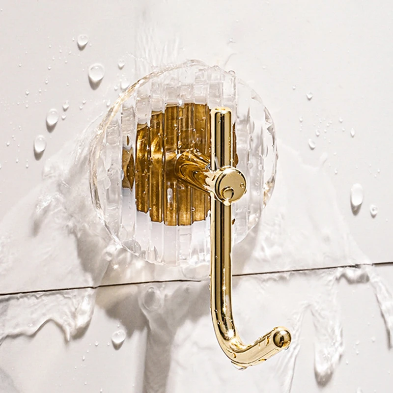 Acrylic Bathroom Multi-Purpose Hook Luxury Gold Round Hooks Self Adhesive Towel Coat Hanger Wall Mounted Door Key Bag Holder images - 6