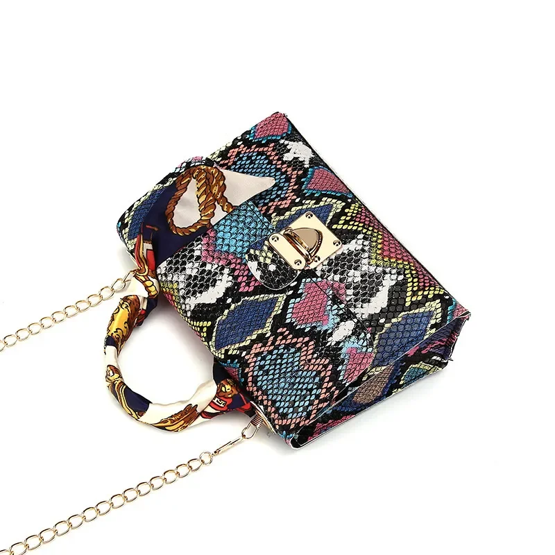 

Snake Pattern Handbag Color Contrast Scarves Fashion Single Shoulder Diagonal Crossbody Bag