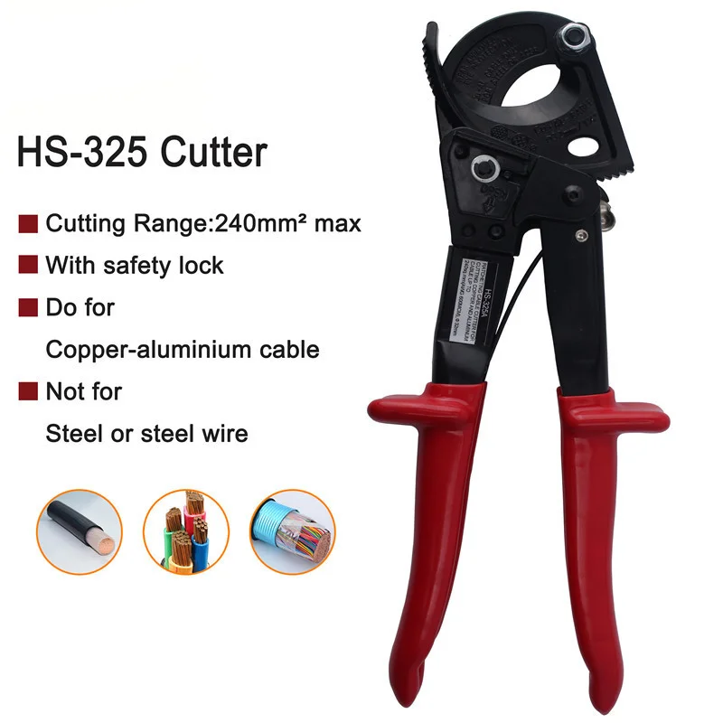 

HS-325A 240mm2 Ratchet Cable Cutter Copper Aluminum Shear Tools Ratcheting Germany Design Wire Cut Cutting Pliers