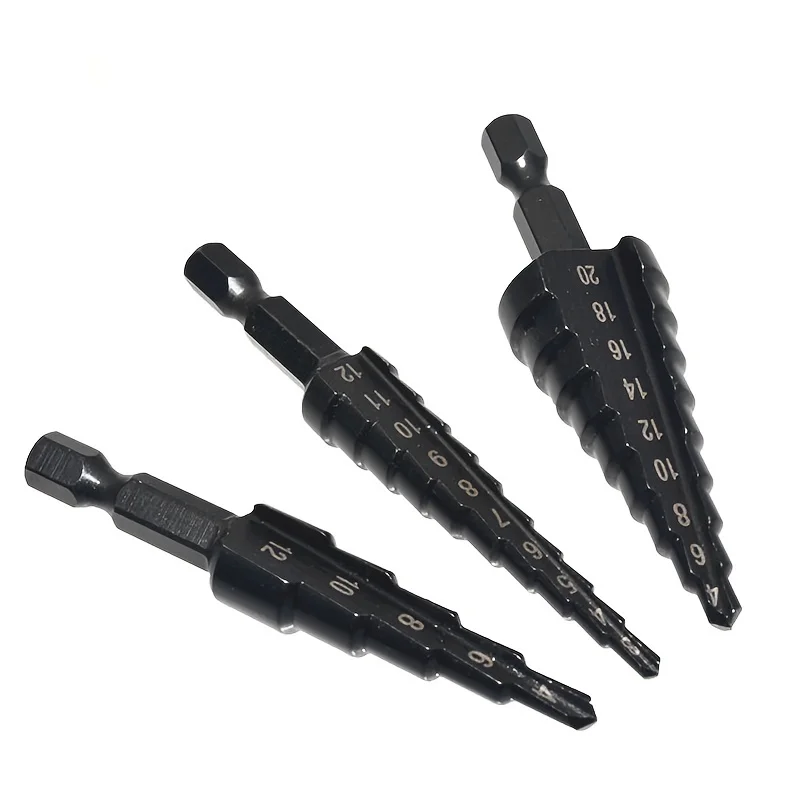 3pcs HSS Step Drill Bit Set with Hex Handle for Metal, Wood, and Insulation Plate Cutting hand tools