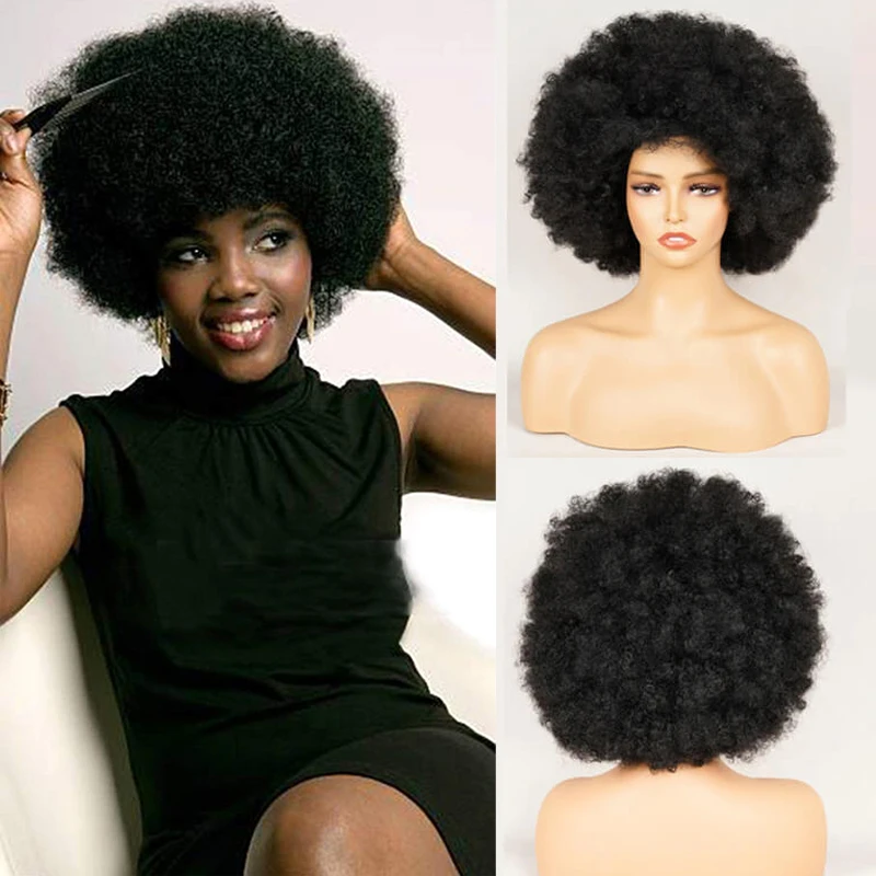 

Afro Kinky Curly Wig Human Hair Short Curly Pixie Machine Made Wigs With Bangs For Women Honey Blonde Ombre Human Hair Bob Wigs