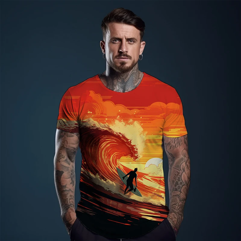 

Гавайская Пляжная футболка для серфинга с 3D принтом, уличная спортивная футболка для фитнеса, летняя новая модная повседневная футболка, уличная мода, футболка