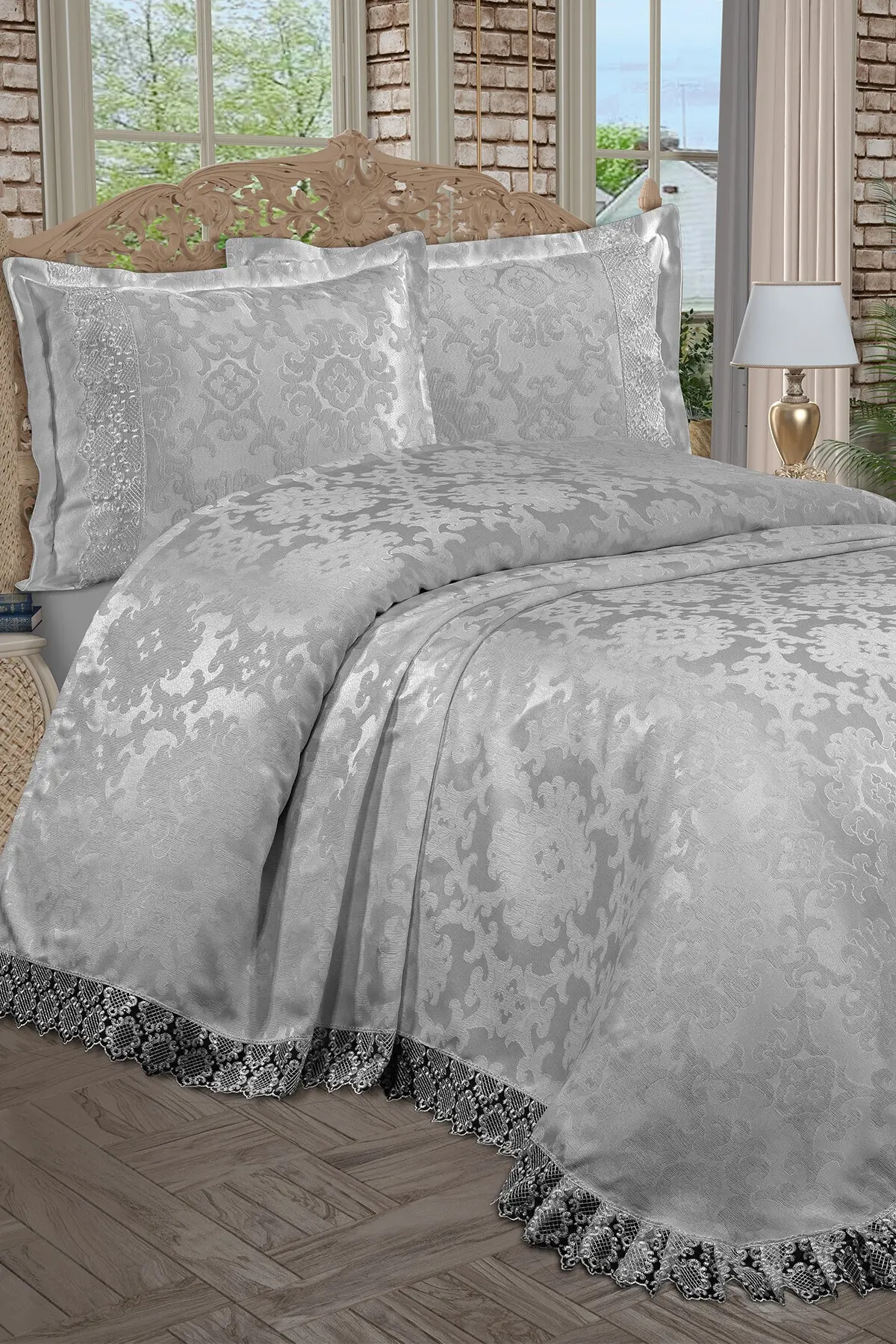 

Теплица жаккардовая синель французское кружево двойное покрывало (серый) хлопок-полиэстер 240x250 Çarşafsız единичный Размер