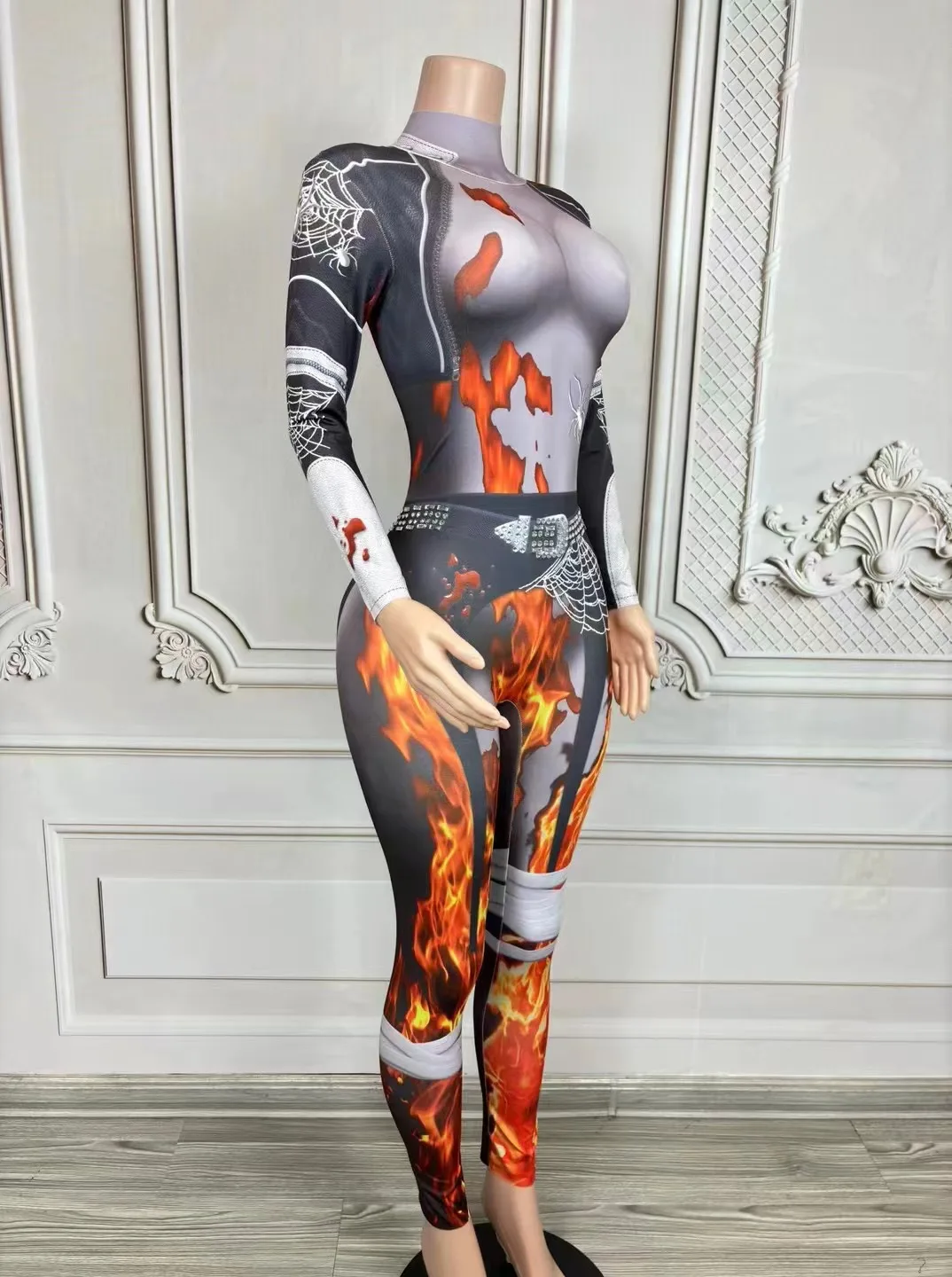 Комбинезон на Хэллоуин с огненным принтом осеннее корректирующее белье для