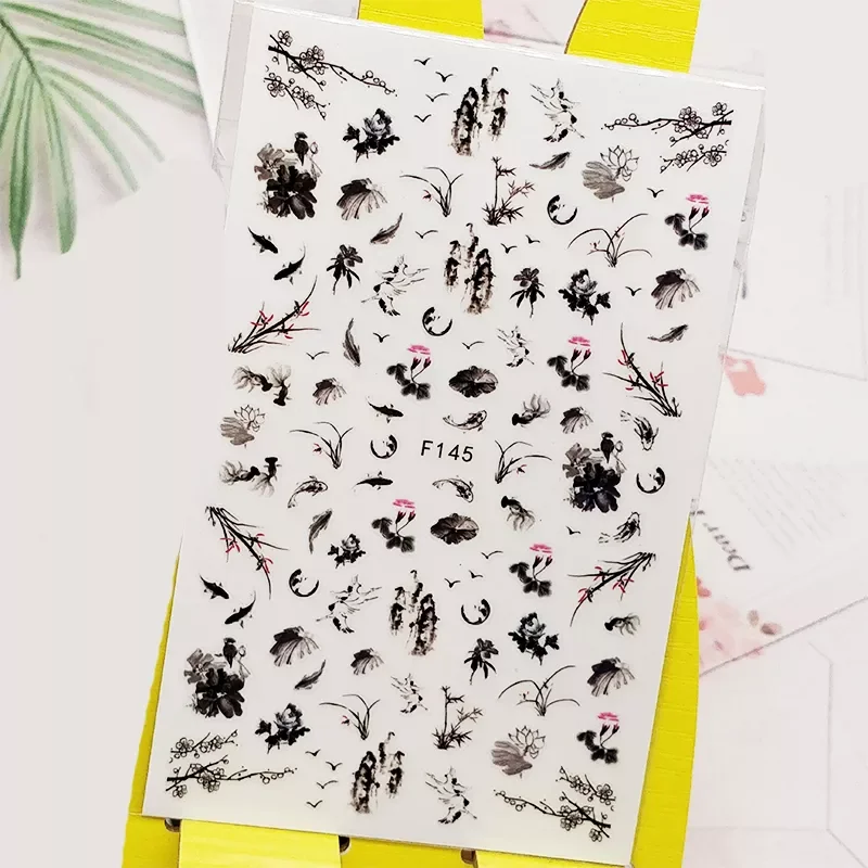 

Nail Sticker Decals Fish Lotus Design Nail Art Decorations Stickers Sliders Manicure Accessories Nails Decoraciones