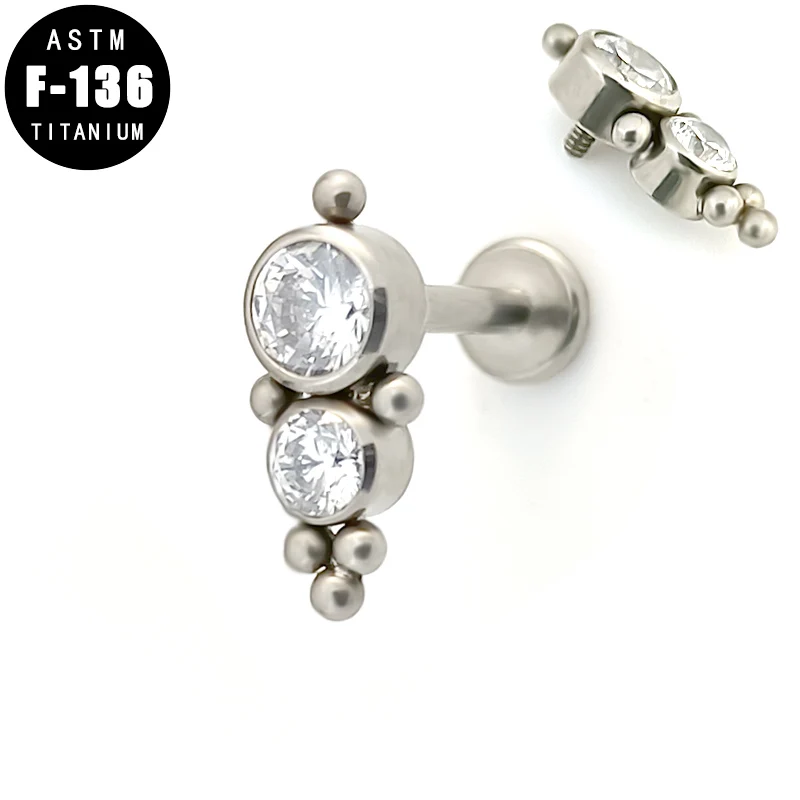 

ASTM F136 Titanium Labret Lip Ring Ear Piercing Tragus Cartilage Earring Zircon Cluster Ball Helix Daith Labret Stud Jewelry