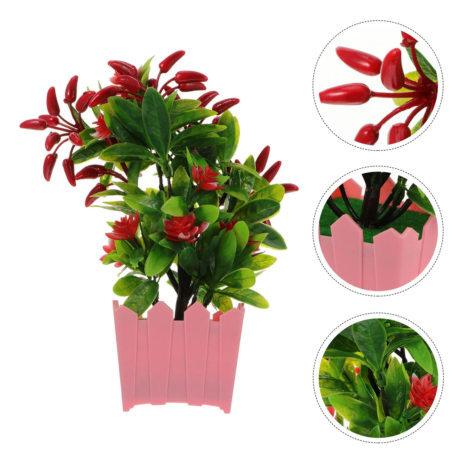 

Artificial Fake Chili Flower Potted Pepper Faux Red Mini Bonsai Fruits Trees Simulation Photography Decor Plastic Prop