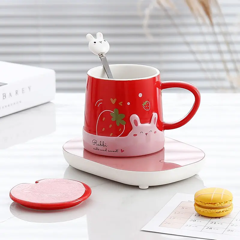 Кружка с постоянной температурой крышкой ложкой керамическая чашка подставкой