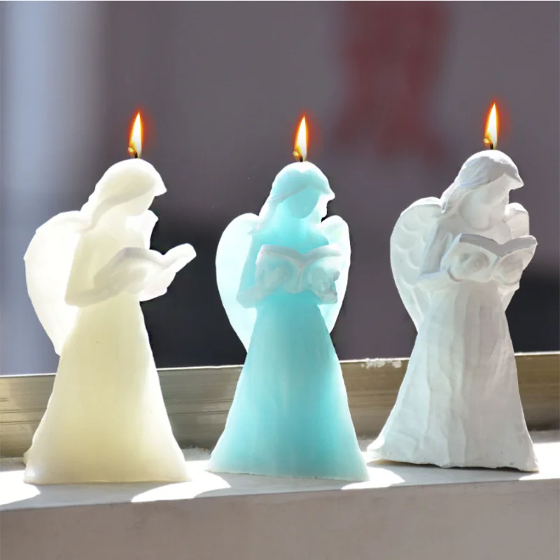 

3D Angel Holding Book Silicone Candle Mold DIY Wing Beauty Soap Resin Plaster Mould Ice Chocolate Making Tool Home Decor Gifts