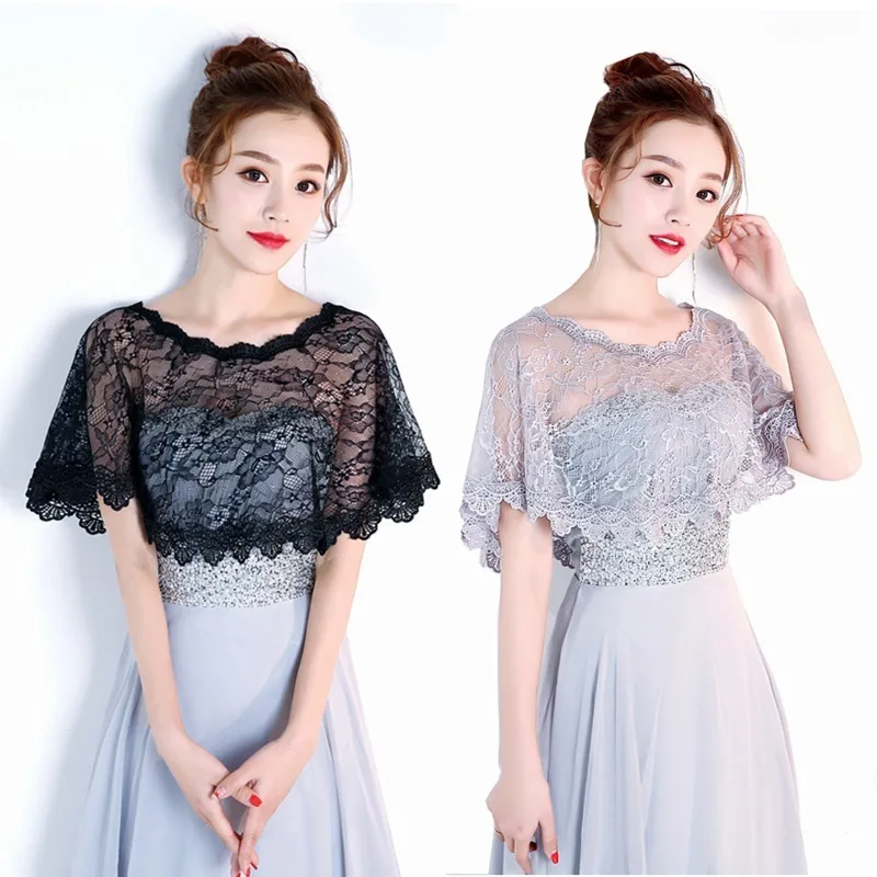 

New Hot Selling Black Evening Shrug White Lace Wrap Boleros Cape Etole Women Short Bolero Jacket