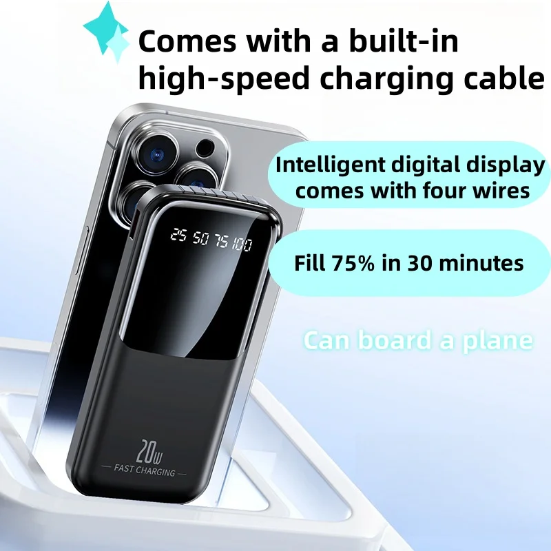 Фото Новый аккумулятор Xiaomi 200000 Внешний аккумулятор mAh Портативный внешний аккумулятор с цифровым дисплеем и зарядным кабелем для Samsung iPhone №2
