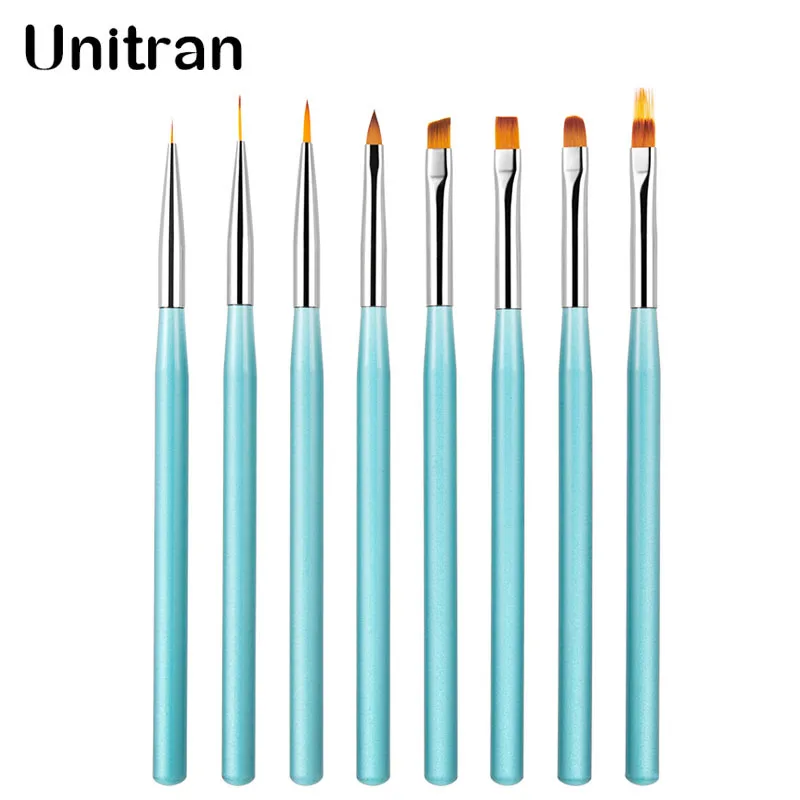 

Unitran 8 шт./компл. синяя акриловая кисть для рисования ногтей для УФ-геля французская полоса Цветочная резьба инструменты для маникюра