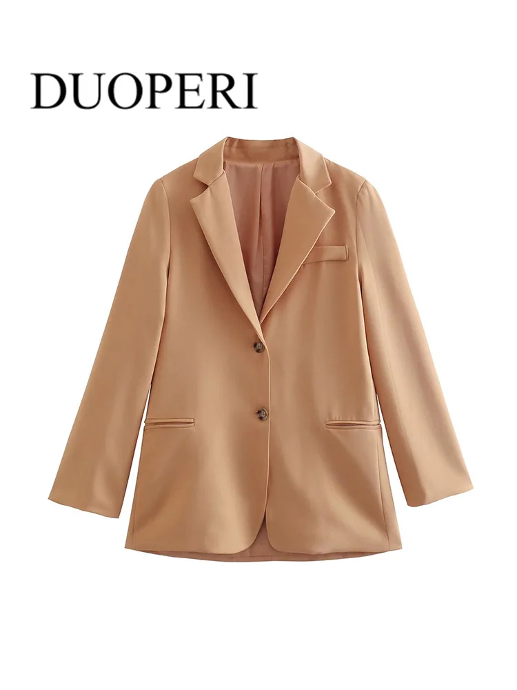 

DUOPERI Women Fashion Officewear Straight Casual Blazer Jacket Vintage Single Breasted Female Outwear Outfits Mujer