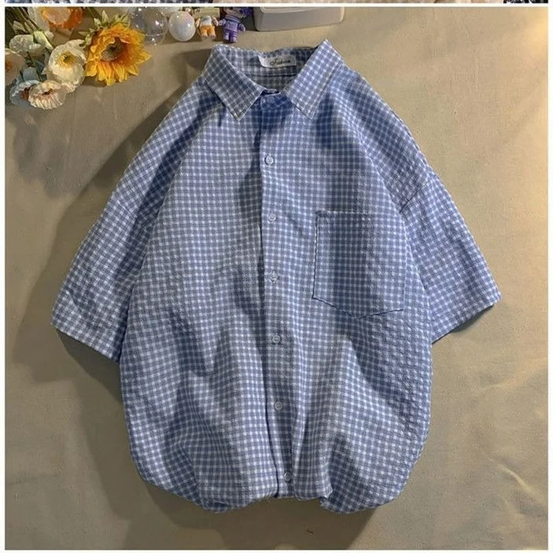 Рубашка женская в клетку универсальная винтажная уличная одежда японском стиле