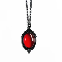 vintage filigree border red and black quartz crystal necklace embossed crystal pendant fashion women jewelry gift