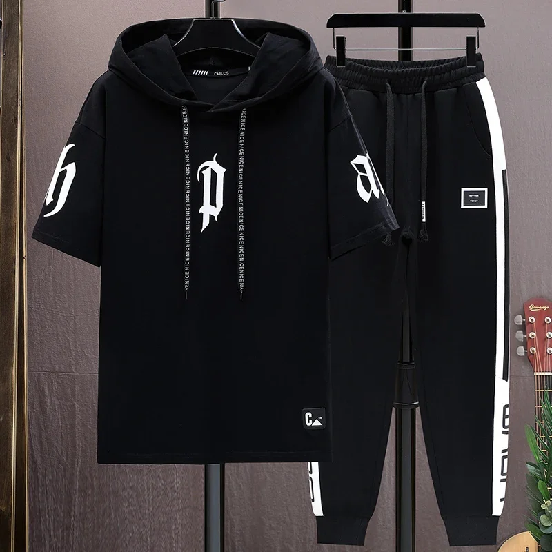

Tracksuit Hip Hop 2 Piece Summer Set Fashion Clothing Solid Color Jogging Suit Men Sweatsuits short Sleeve