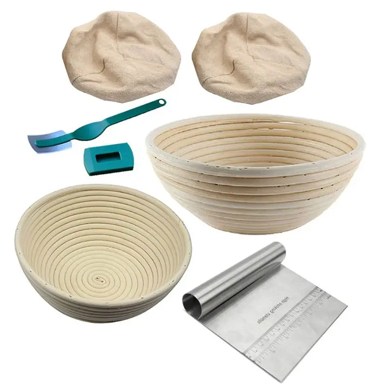 

6Pcs Bread Banneton Proofing Basket Baking Bowl Dough With Bread Lame Liner and Scraper Tool for Bakers Proving Baskets