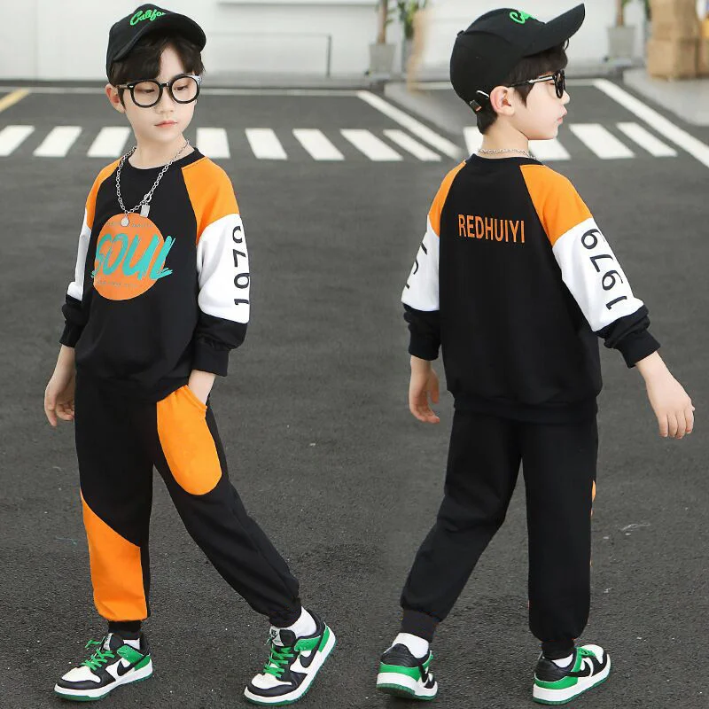 Boys Suit Sweatshirts +Pants Cotton 2Pcs/Sets 2022 Cool Spring Autumn Thicken Sports Sets Kid Formal Sport Teenagers Children Cl